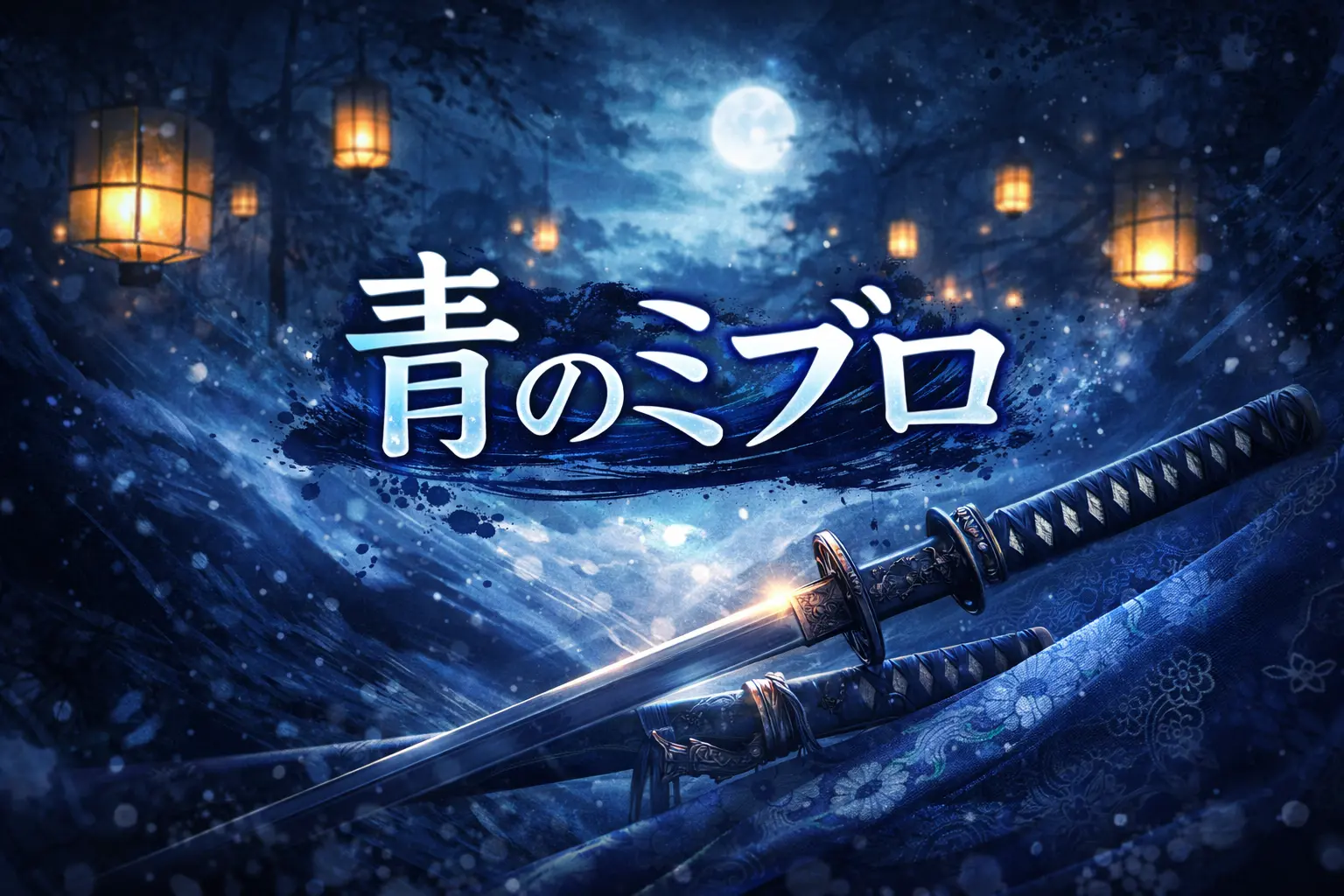 月明かりの夜と刀の構図で『青のミブロ』の世界観を表現したアイキャッチ画像