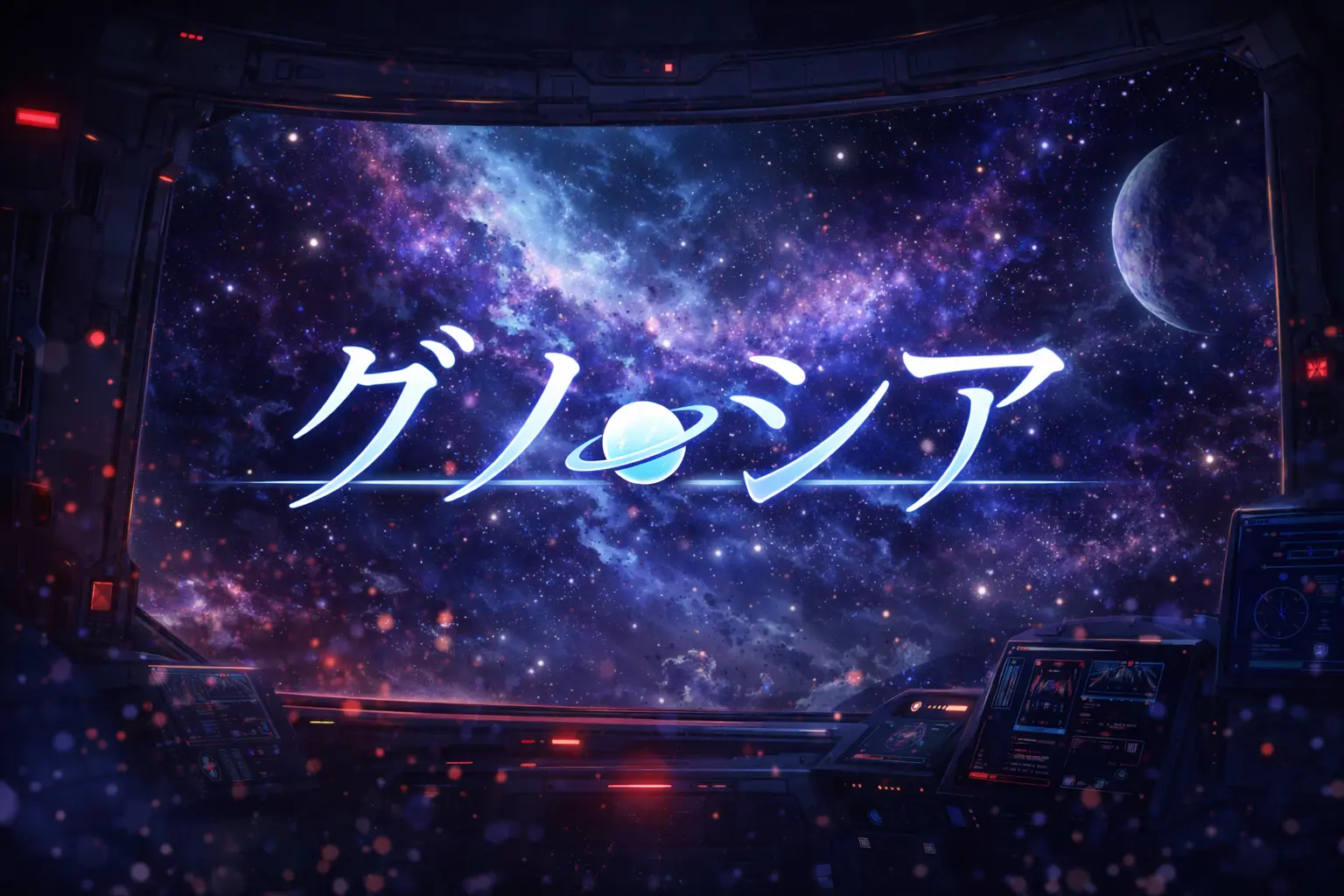 宇宙空間と星雲を背景にしたアニメ『グノーシア』の世界観を表現したアイキャッチ画像
