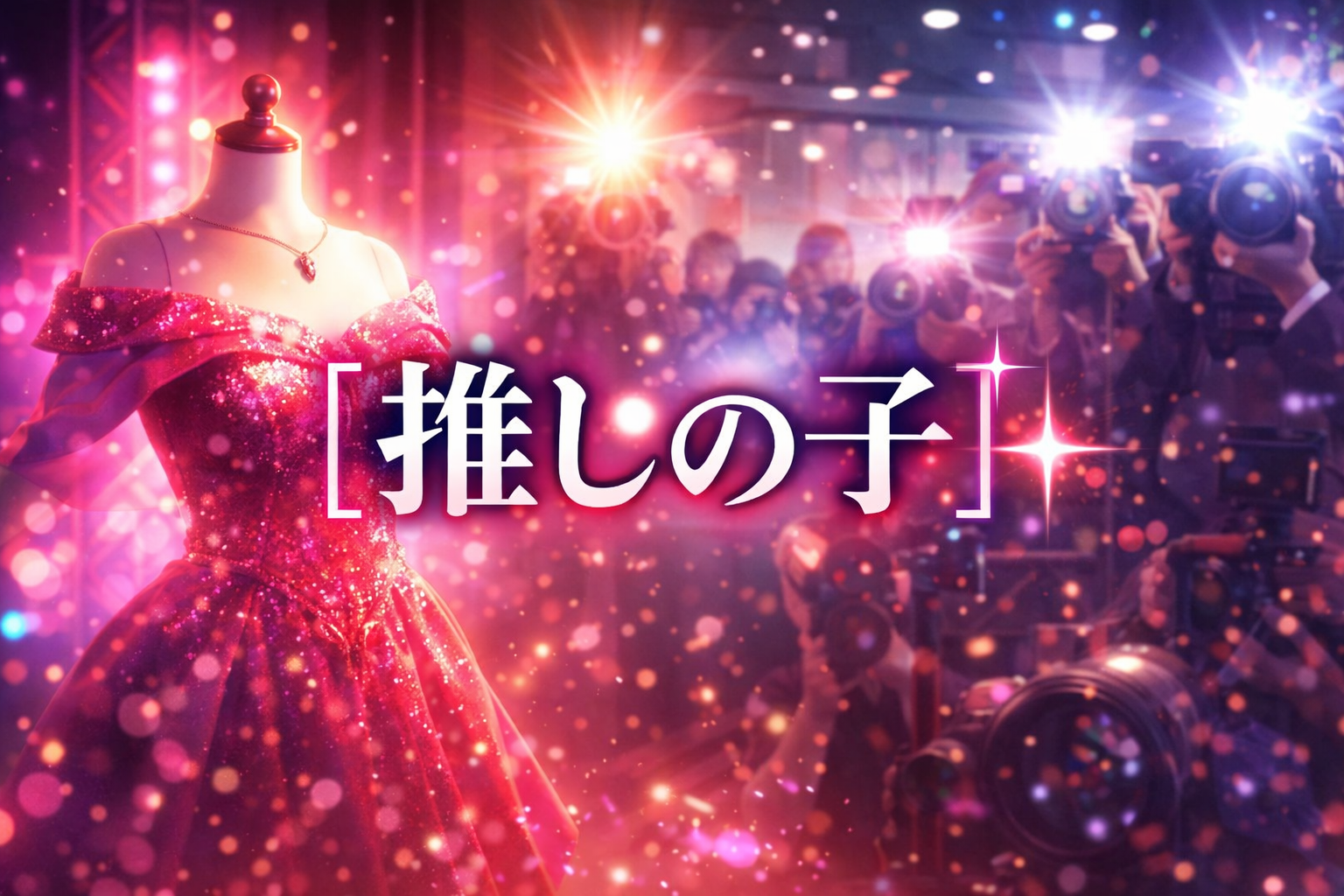 【推しの子】第30話「アイドルと恋愛」を象徴する、華やかなステージとスキャンダルを狙う週刊誌カメラマンのフラッシュ画像