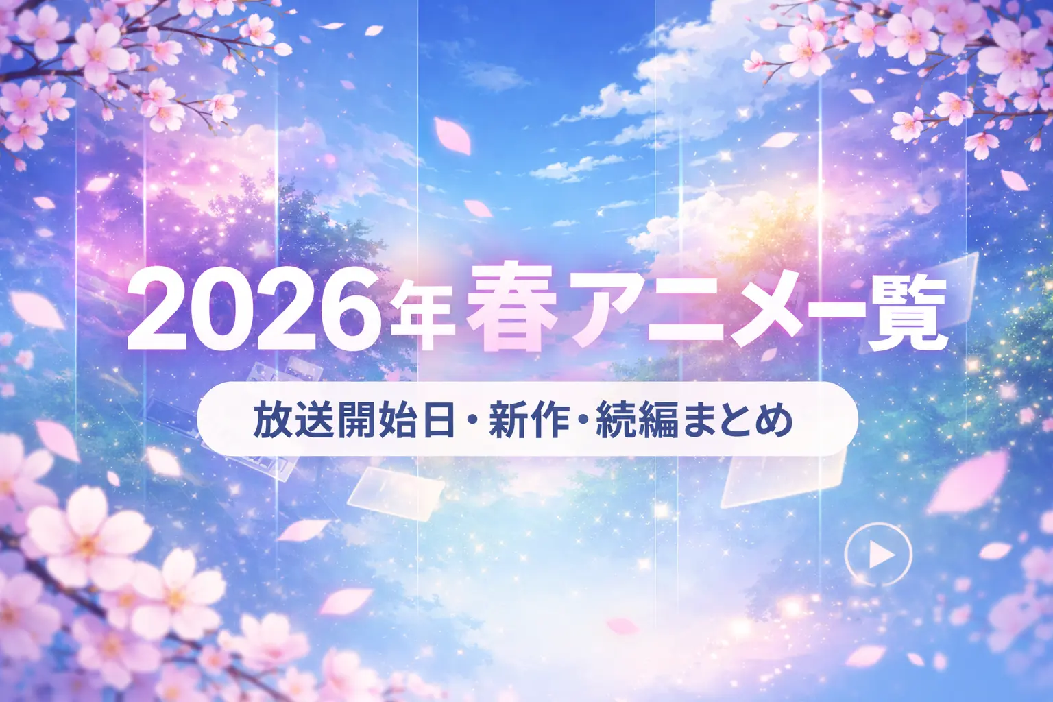 2026年春アニメ一覧のアイキャッチ画像。桜と春空を背景に、放送開始日・新作・続編まとめのタイトルを配置したデザイン