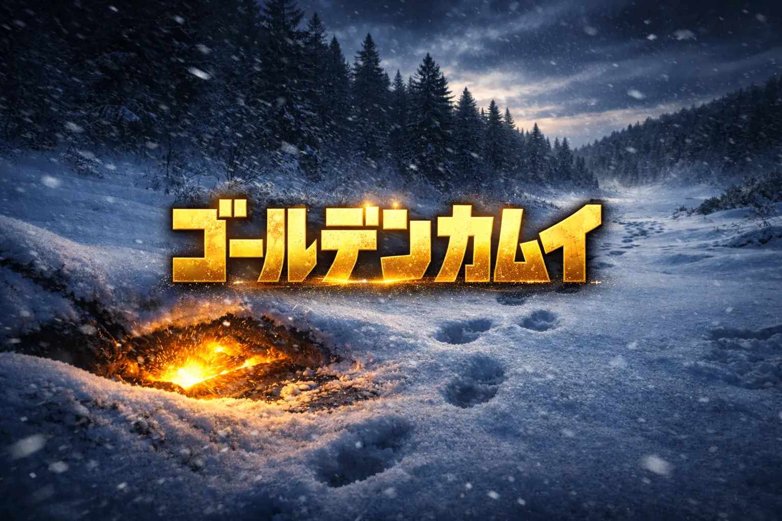 雪原と金色の光でゴールデンカムイのサバイバル世界観を表現したアイキャッチ