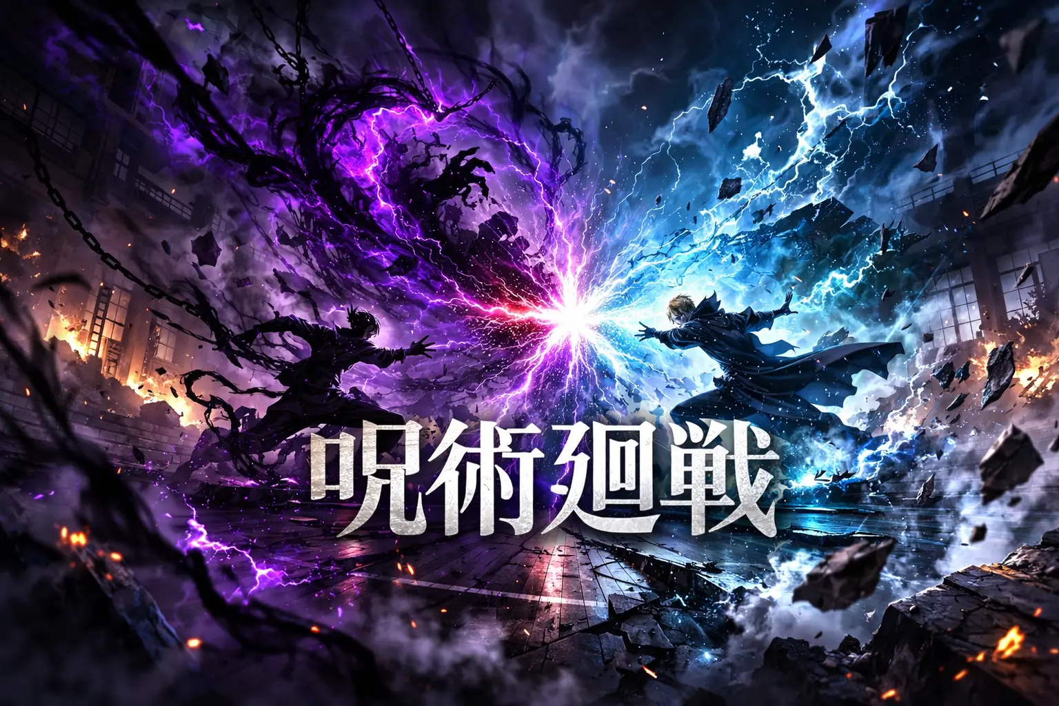 呪術廻戦で領域展開が激突する戦闘シーンをイメージしたアイキャッチ画像