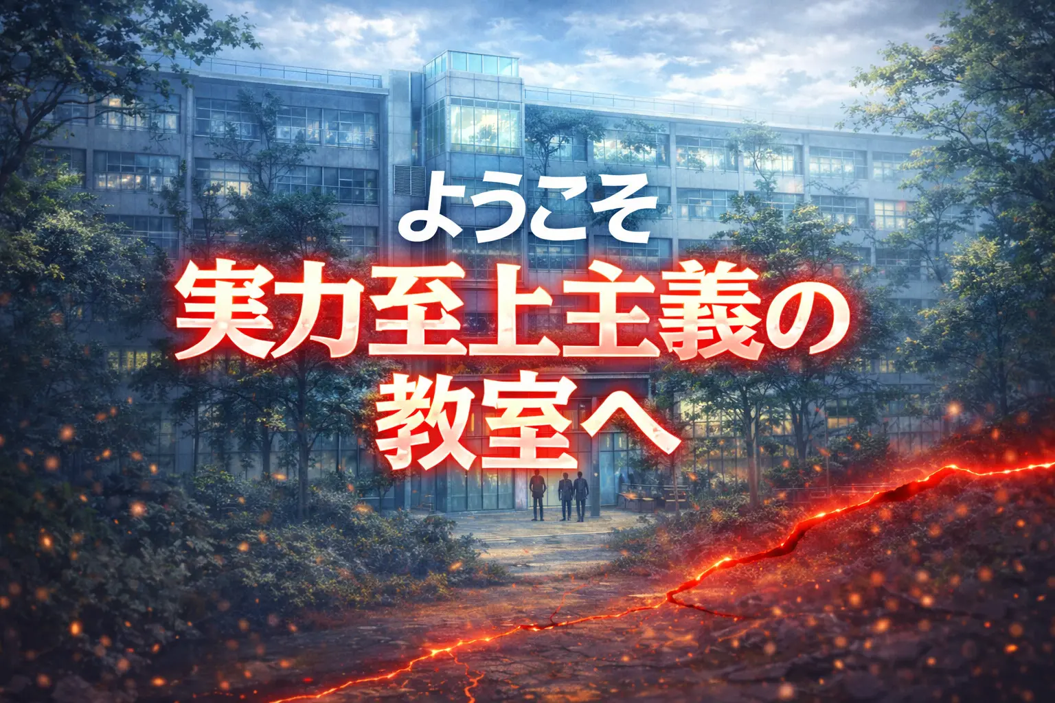 ようこそ実力至上主義の教室へ 4th Season 第5話「2000万の男」をイメージした、モダンな校舎と不穏な雰囲気のアイキャッチ画像