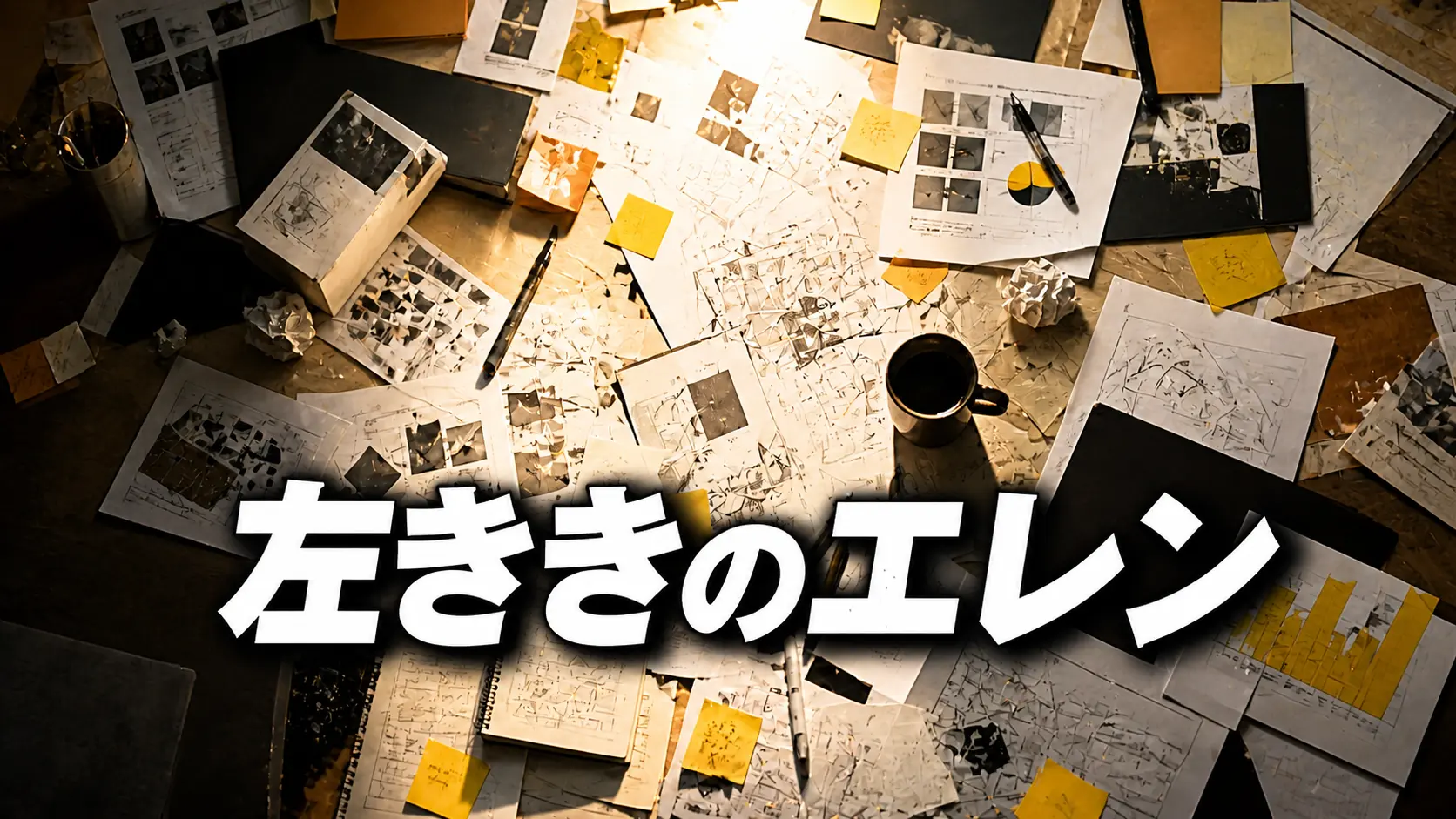 広告制作現場をイメージした机と企画書に光が差す抽象アイキャッチ